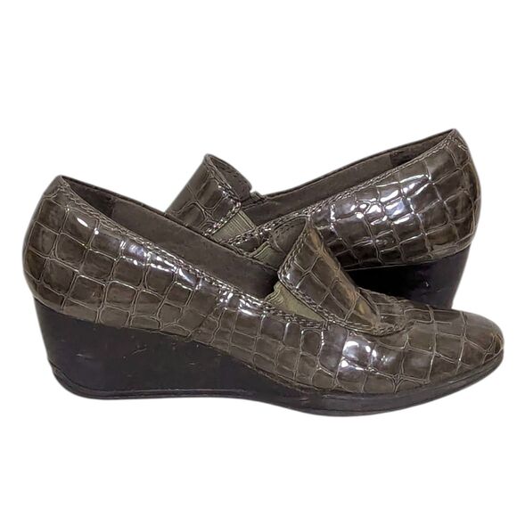 Clarks Bendables Size 7.5 (UK 5 / EU 38) Women’s Gray Slip-On Wedge Shoes Croc - Picture 5 of 14